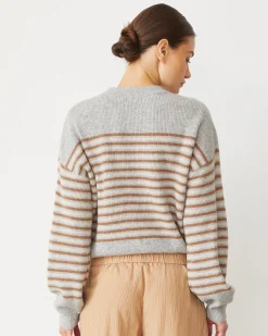 MONROW Wool Cashmere Stripe Sweater HEATHER/CARAMELSTRIPE Hot